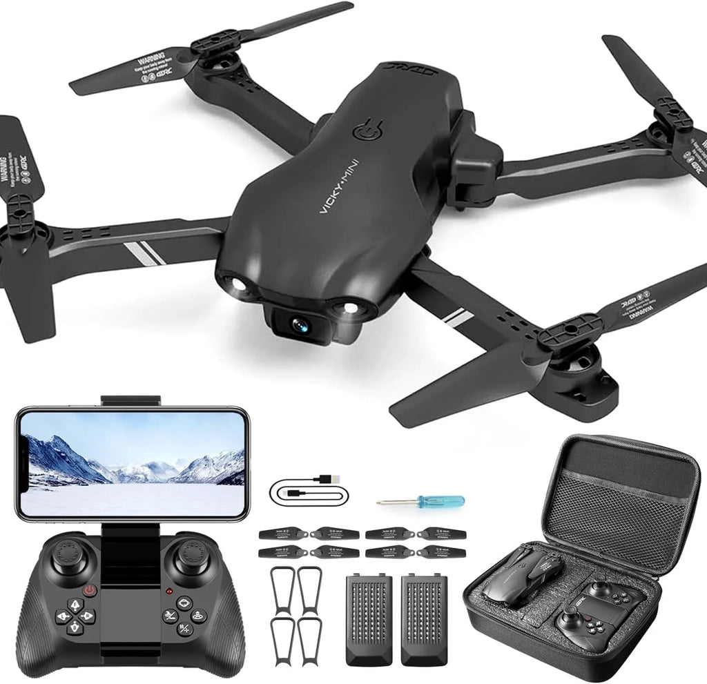 V8 with 1080P HD Camera for Adults and Kids for Adults and Children FPV RC Quadcopter with LED Lights and Optical Flow Sensor, 2 Batteries, Black