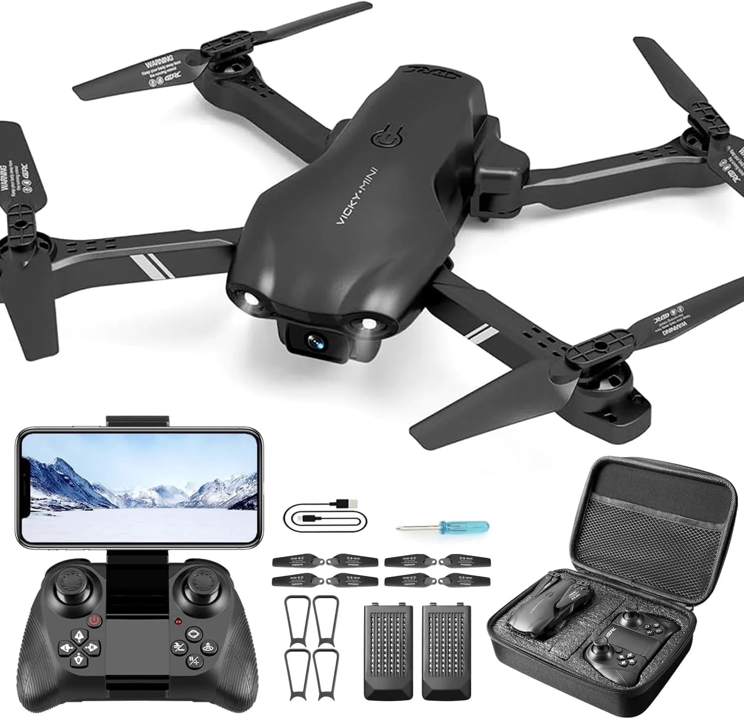 V8 with 1080P HD Camera for Adults and Kids for Adults and Children FPV RC Quadcopter with LED Lights and Optical Flow Sensor, 2 Batteries, Black
