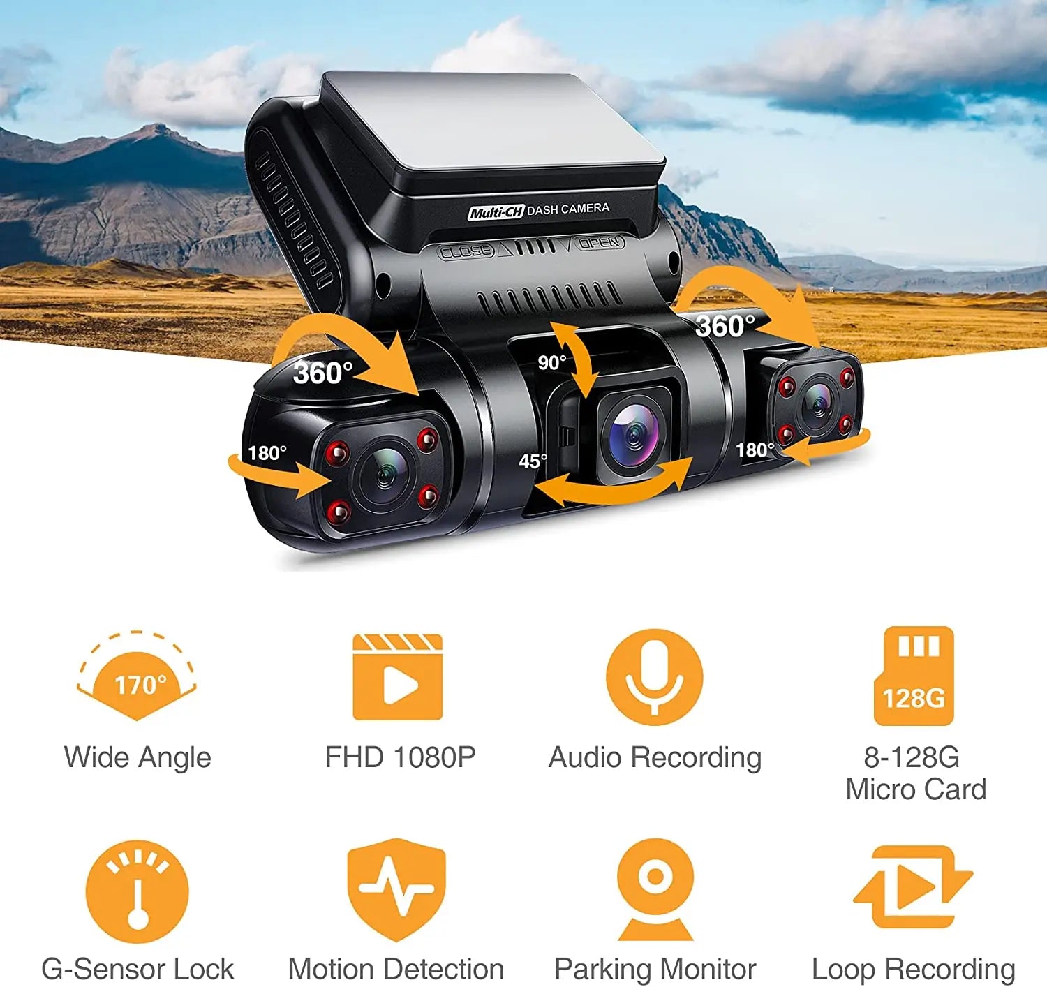 4 Channels Dash Cam 360°Panorama Front/Back/Left/Right 4*1080P Camers Wifi WDR 8 Infrared Light Night Vision 24H Parking Monitor