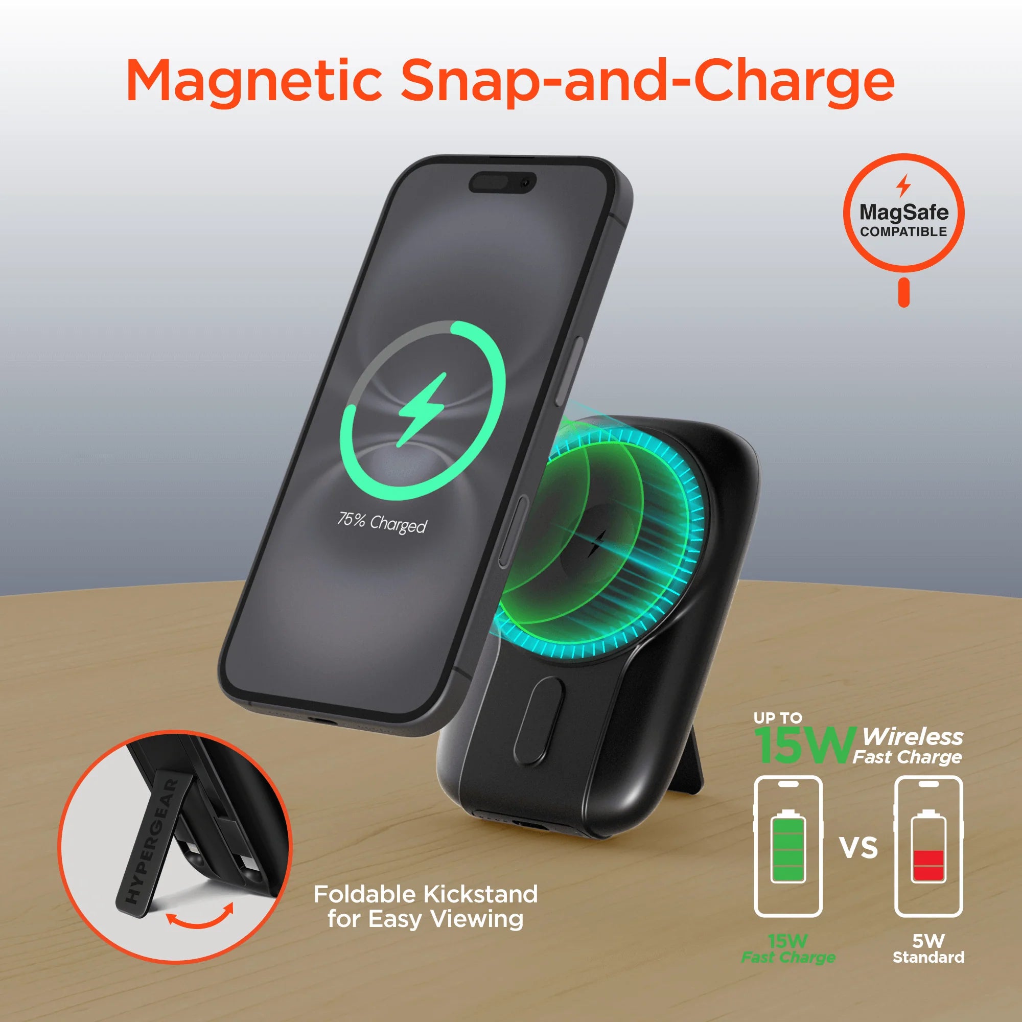 Hypergear Mag Grip Go 5000Mah Wireless Power Bank