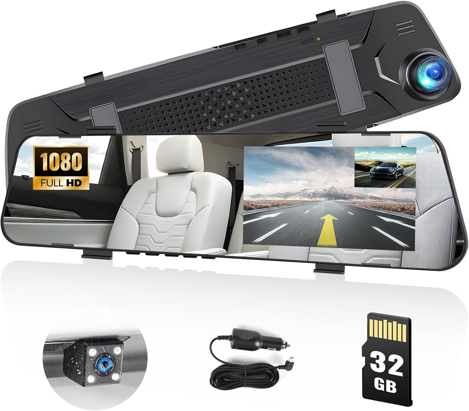 Espejo Retrovisor Con Camara Delantera & Trasera 3EN1 Coche Dash Cam Video DVR