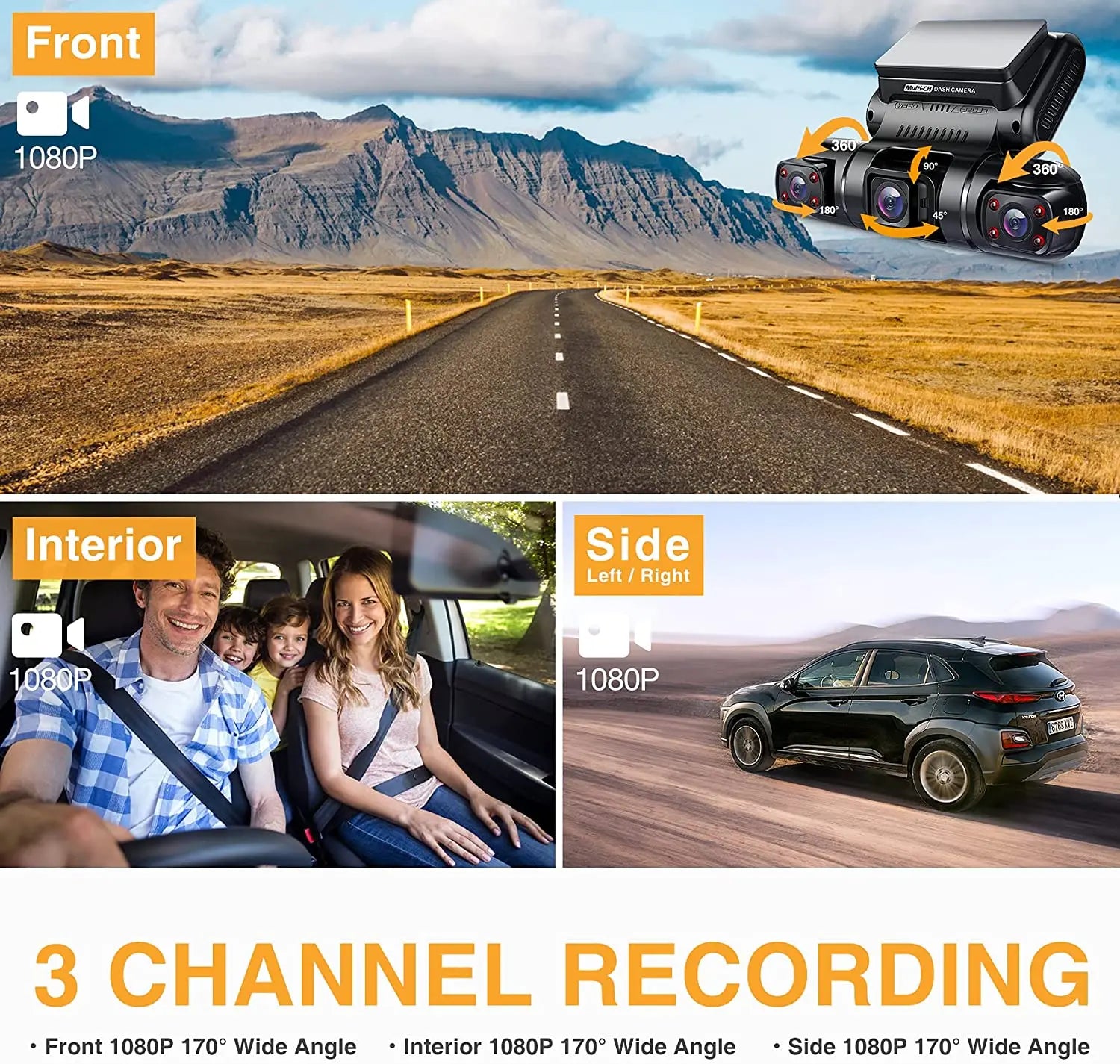 4 Channels Dash Cam 360°Panorama Front/Back/Left/Right 4*1080P Camers Wifi WDR 8 Infrared Light Night Vision 24H Parking Monitor