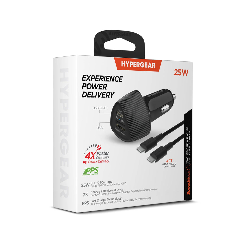 Hypergear Speedboost 25W PD USB-C Car Kit with PPS Fast Charge Tech