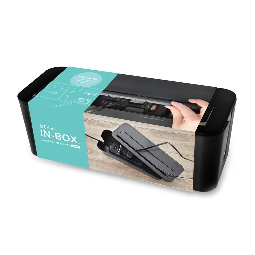 In-Box Cable Organizing Management Box for under Desk in Black