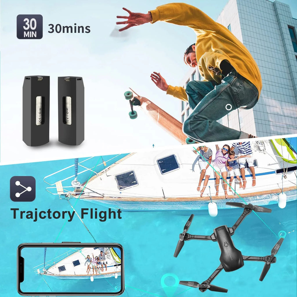 V8 with 1080P HD Camera for Adults and Kids for Adults and Children FPV RC Quadcopter with LED Lights and Optical Flow Sensor, 2 Batteries, Black