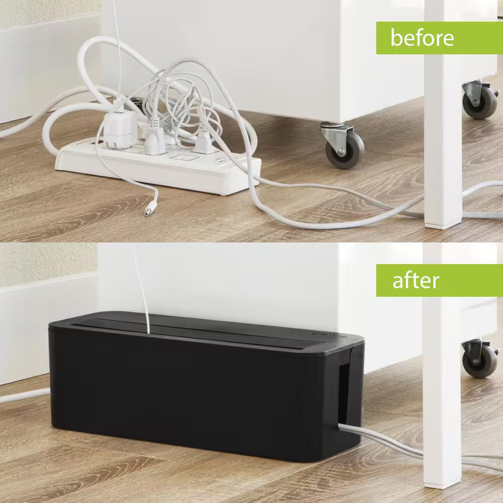 In-Box Cable Organizing Management Box for under Desk in Black